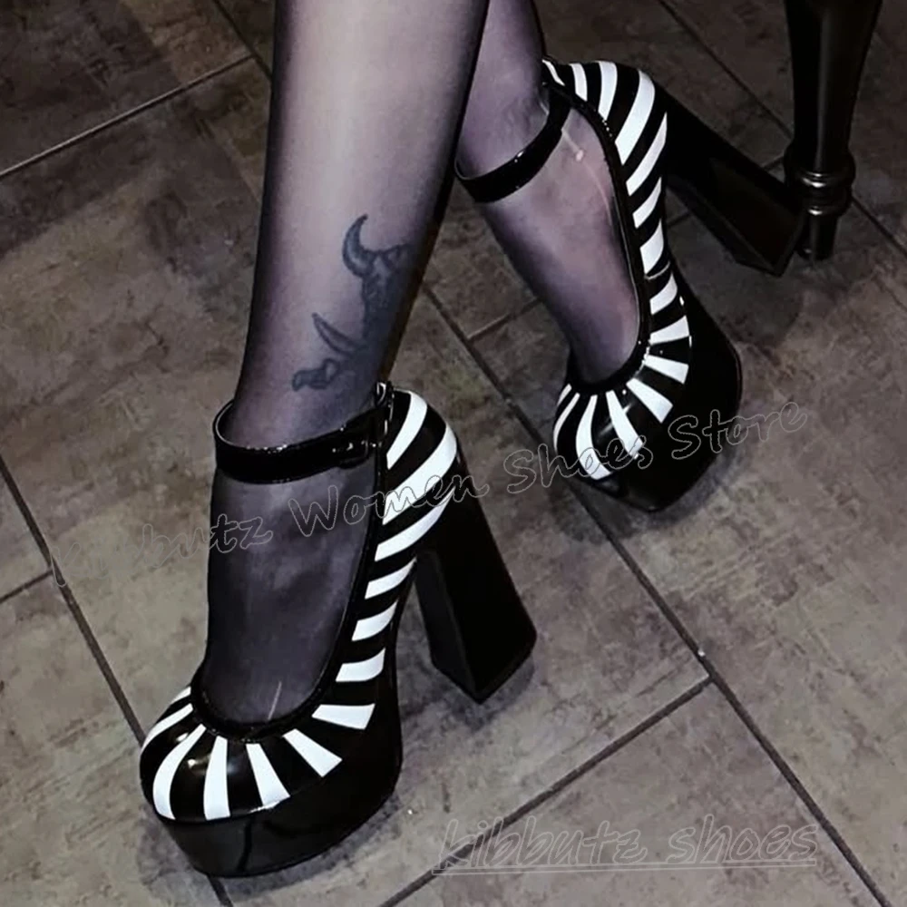 

Туфли Мэри Джейн в полоску, туфли-лодочки на платформе с пряжкой, разноцветные кожаные туфли с круглым носком, модная новинка, пикантная элегантная лаконичная женская обувь, новинка