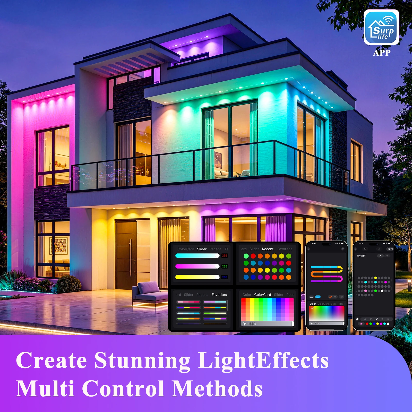 200FT Permanent Outdoor RGB IC Lights -Gradient Color Changing Eave Lights Waterproof App/Remenes, Perfectote Control, Music Sync & DIY Sc for Christmas, Halloween, Party & Daily Decor, for House Roof