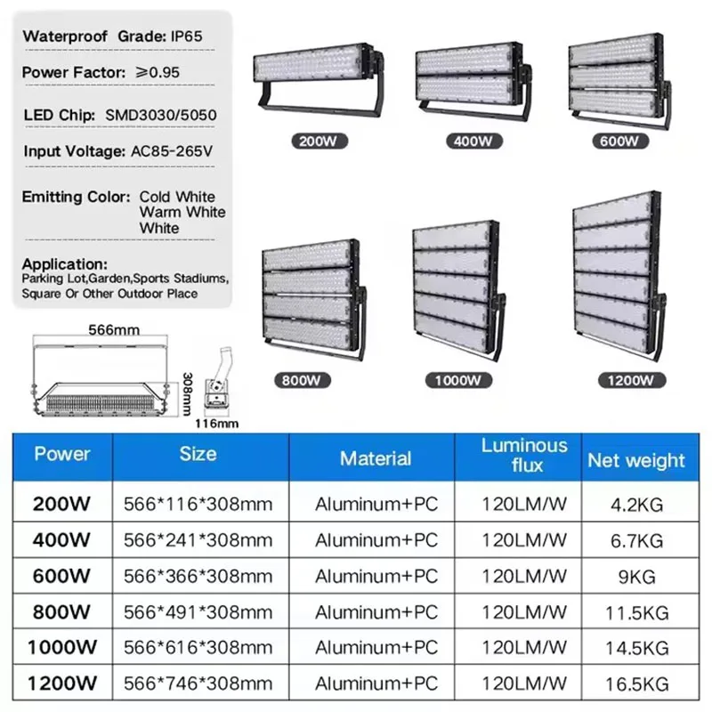 led light 400W 500W 600W Tunnel Light Flood Light Outdoor SpotLighting Lamp Waterproof IP65 Stadium light projector light