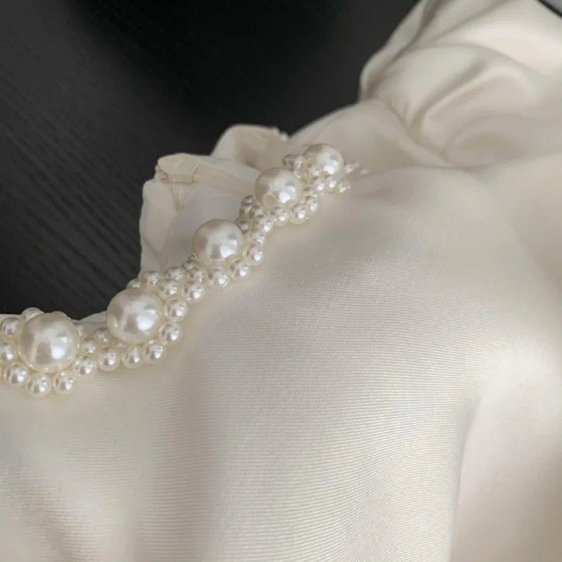 Women Small Fragrant Birthday Pearl O Neck Dresses New Short Sleeve French High Quality Party Elegant Formal Dress Summer 1462