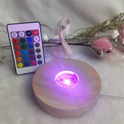 Round Luminous Light Base USB Power Remote Control Wooden LED Light Rotating Display Stand Lamp Holder Art Ornament Base