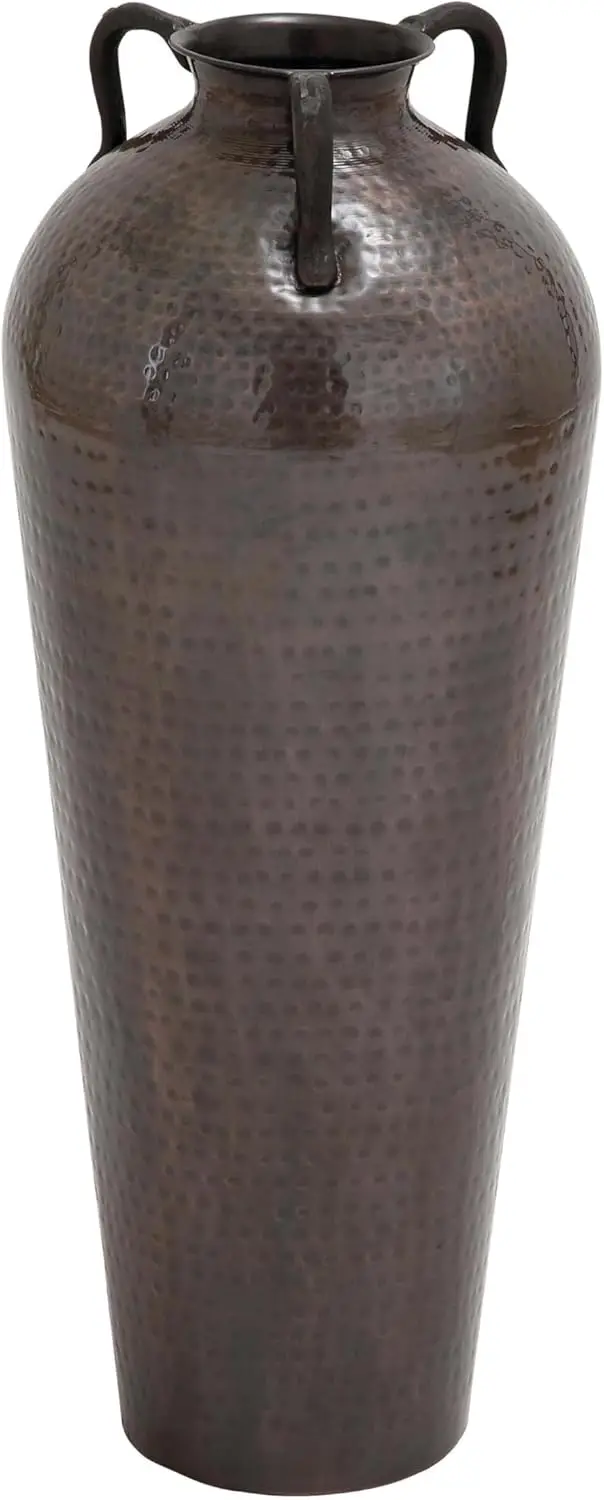 

NEW 79 Metal Tall Floor Mediterranean Style Vase with Hammered Details and Handles, 12" x 12" x 32", Brown 16 ounces