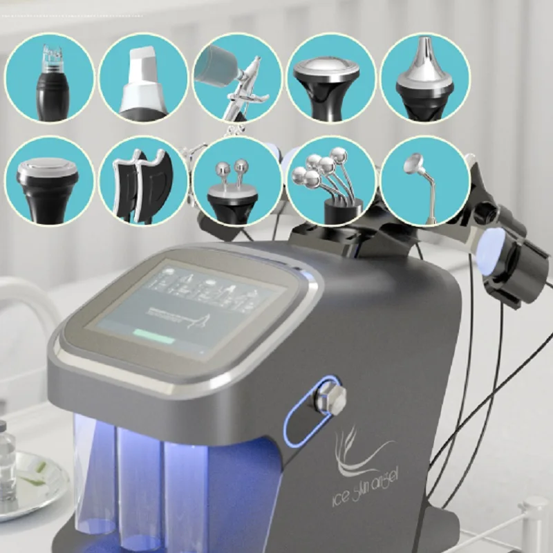 10 In 1 Portable Skin Management Oxygen Facial Machine Aqua Water Peel Lifting Skin Hydra Dermabrasion H2O2 Small Bubble Machine