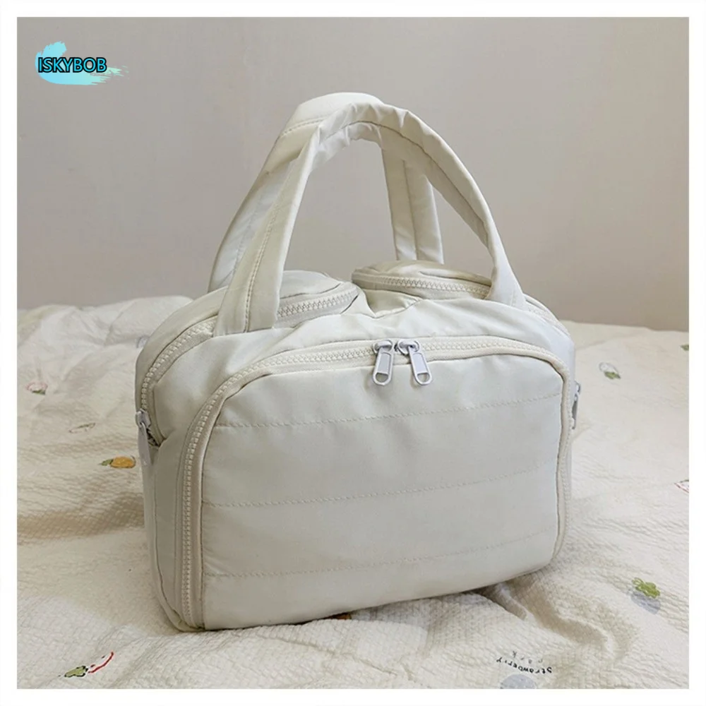 

Kawaii Solid Color Cosmetic Bag Cotton Anti-splash Water Portable Toiletry Bag Multi-layered Korean Style Make Up Pouch Bag