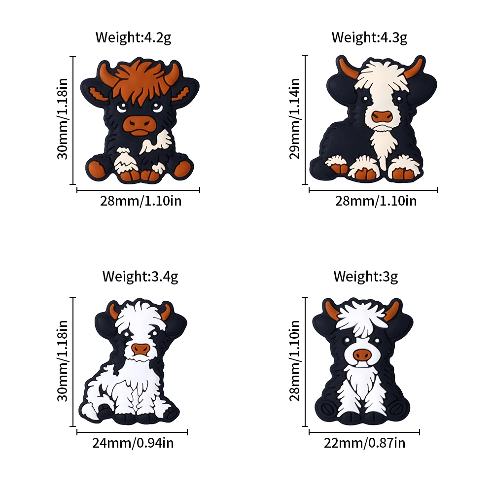 5/10pcs Cow Silicone Beads Highland Cow Animals Focal Beads For Pen Caps Keychains Necklaces Jewelry Bracelets Crafting