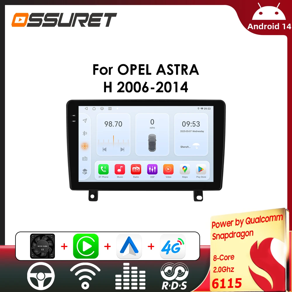 Autoradio für Opel Astra H 2006-2014, Autoradio mit Wireless Carplay, 6115 DSP, GPS-Navigation, Multimedia-Player, 4G WIFI, RDS, intelligenter Bildschirm