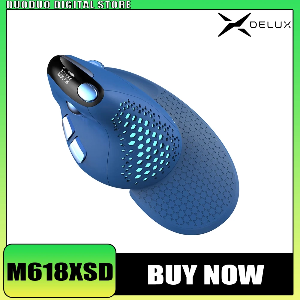 Delux M618XSD Wireless Mouse OLED Screen Three Mode Seeker Ergonomic Designer Mouse 1000mAh Removable Back Cover Pc Gamer Office