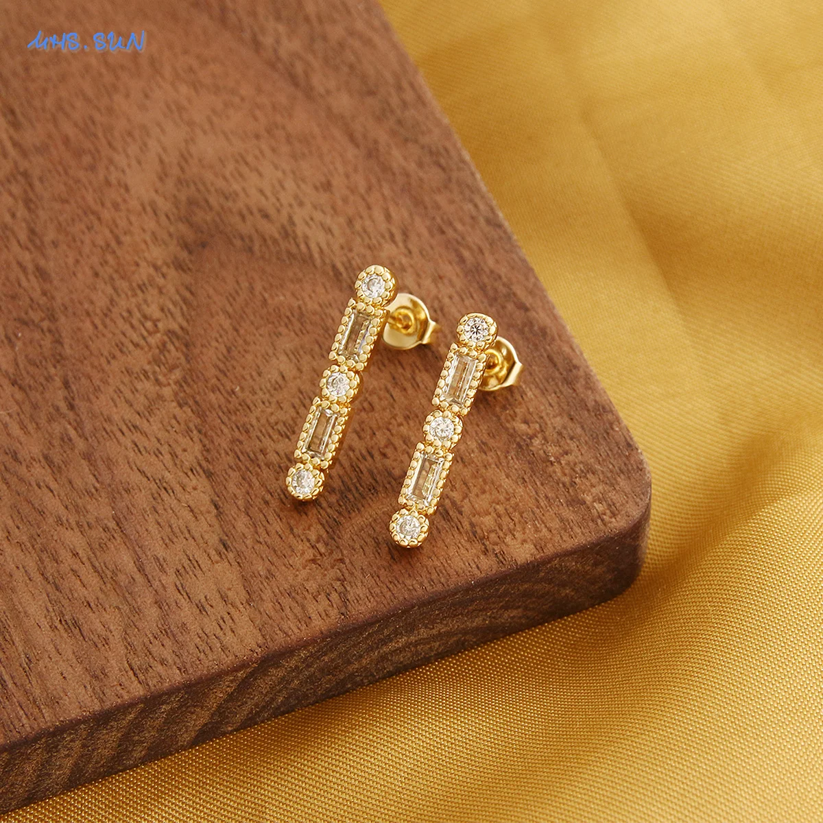 MHS.SUN Chromatic Colour Cubic Zircon Strip Stud Earrings Classic Geometric Gold Plated Women Girls Simplicity Party Jewelry