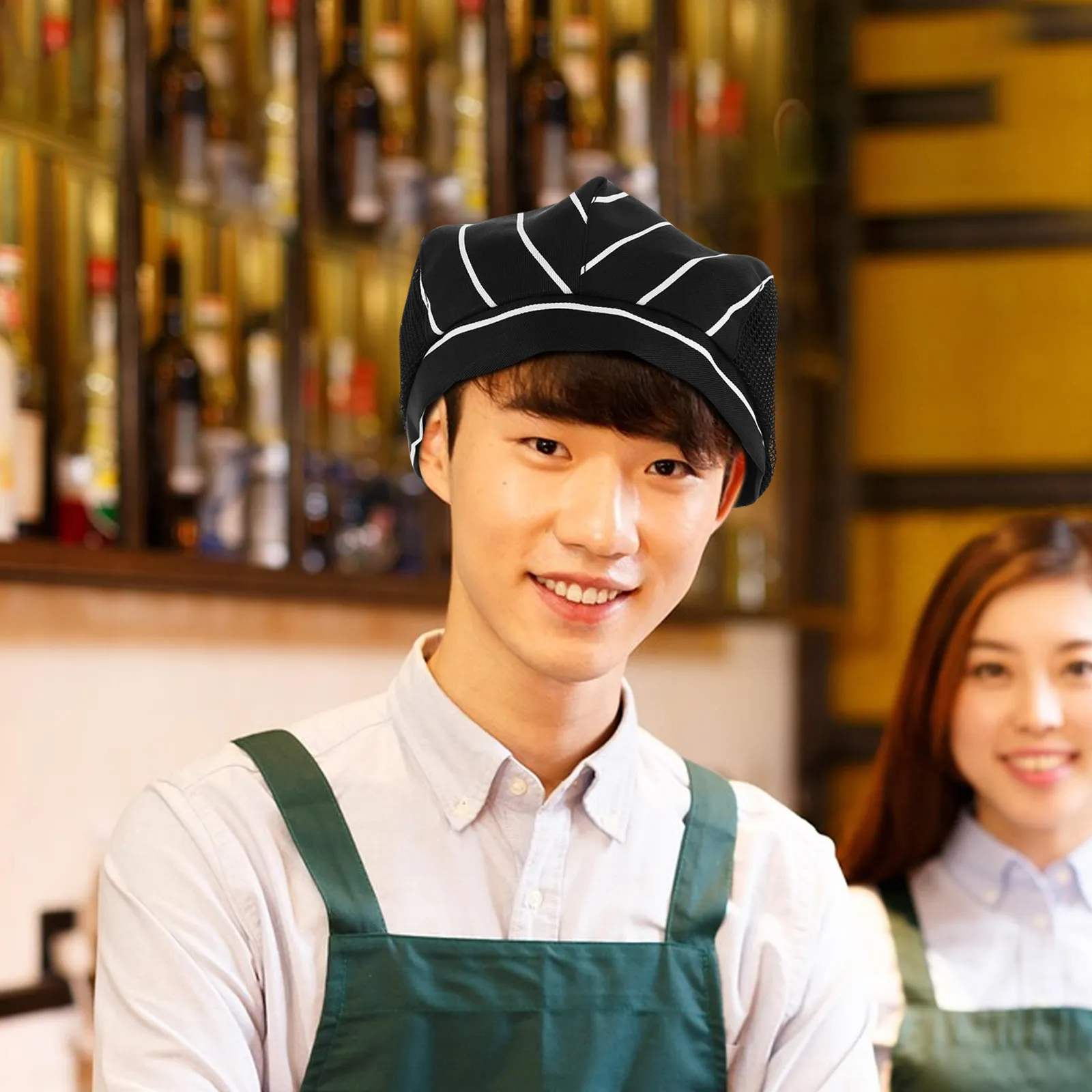 หมวกเชฟแบบปรับได้ 2 ชิ้น สำหรับทุกเพศ ระบายอากาศได้ดี ทำจากผ้าฝ้าย หมวกครัวแบบตาข่าย เหมาะสำหรับงานบริการอาหาร ทำอาหาร สำหรับเชฟ พนักงานเสิร์ฟ และพ่อครัว