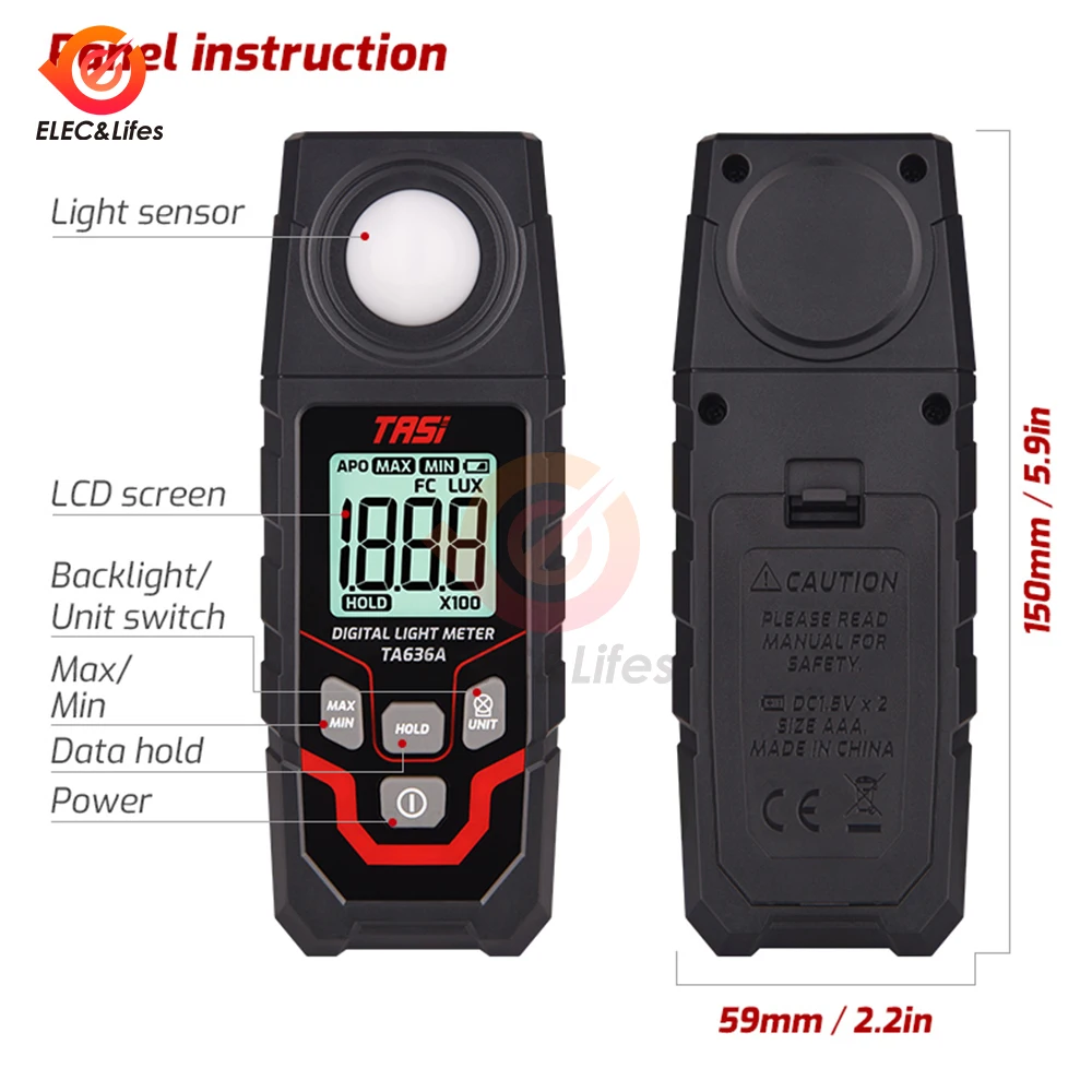 TA636A high-precision illuminance meter illuminance tester Light Meter 0.1-200000LUX/0.01-20000FC Photometer Light Lux Meter