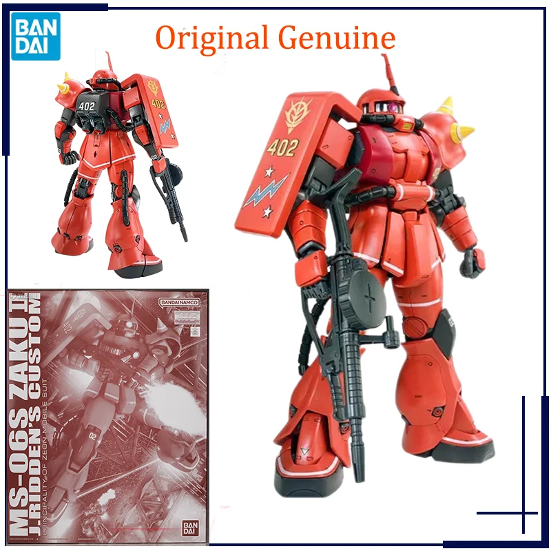 Original Genuine MG 1/100 MS-06S ZAKU II J.RIDDENS CUSTOM PRINCIPALITY OF ZEON MOBILE SUIT Bandai Anime Model Toys Action Figure