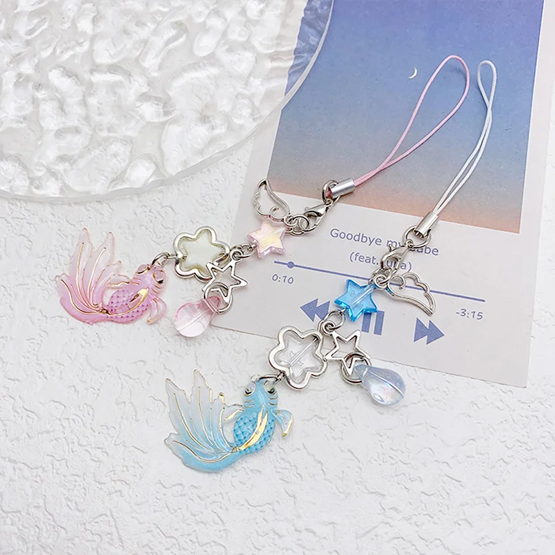 Koi Star Beads Y2K Girl Style Ocean Theme Phone Straps Handmade Anime Little Fish Lucky Charm Keychain Lanyard jewelry giift