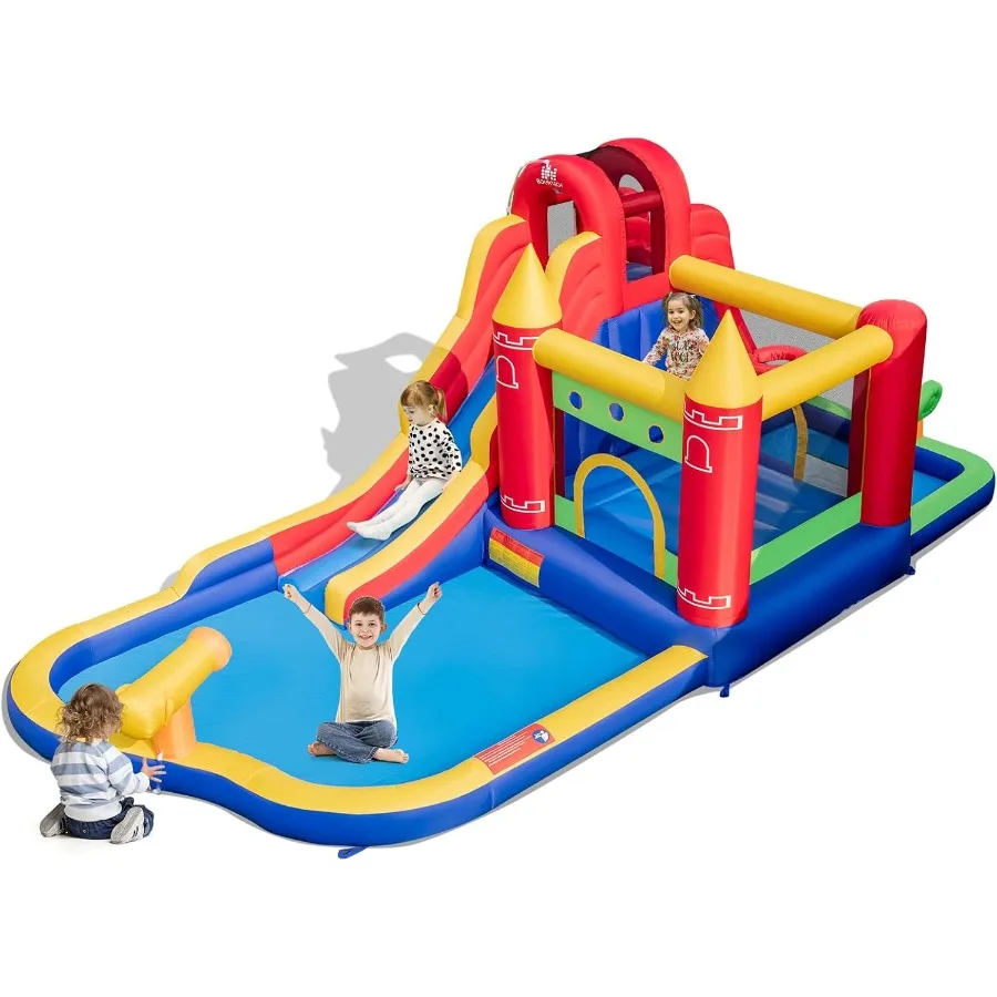 Glissière d'eau gonflable, combinaison de toboggan d'eau de maison de rebond 9 en 1 pour le plaisir en plein air avec grande piscine contre les éclaboussures, fosse à balles, Ca gonflable gonflable