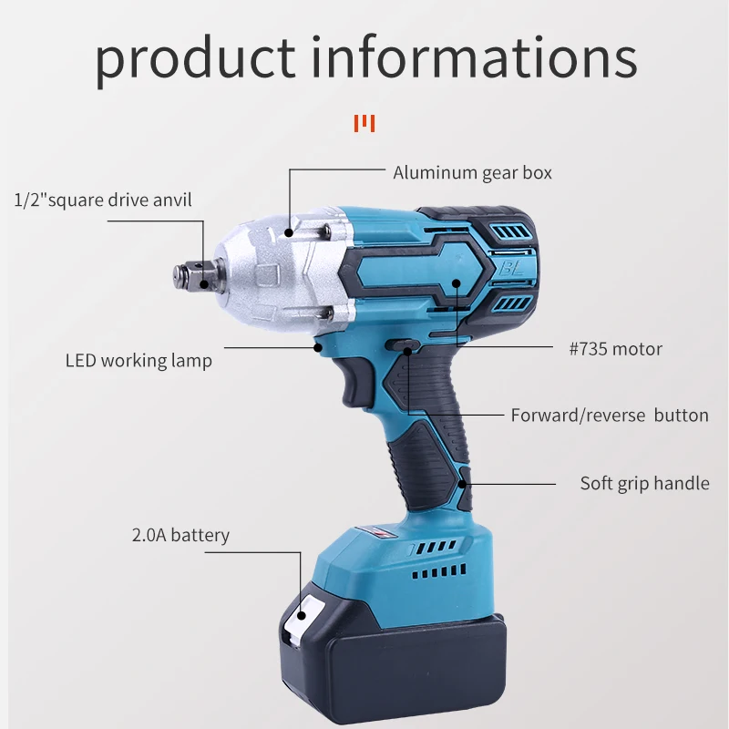 Llave de tubo de impacto inalámbrica, batería sin escobillas, 650nm Torque, de fábrica