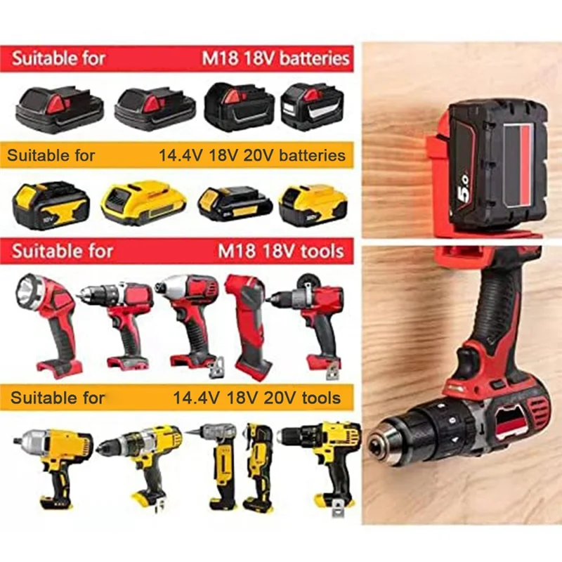 GTBL 5 uds 2 en 1 base para colgar herramientas-soporte de batería montado en la pared para baterías de 14,4 V-20 V para baterías de 18 V