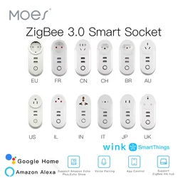 ZigBee 3.0 Smart Socket Plug with 2 USB Interface Remote Voice Control Work with SmartThings Wink Echo Plus and Most Zigbee Hub