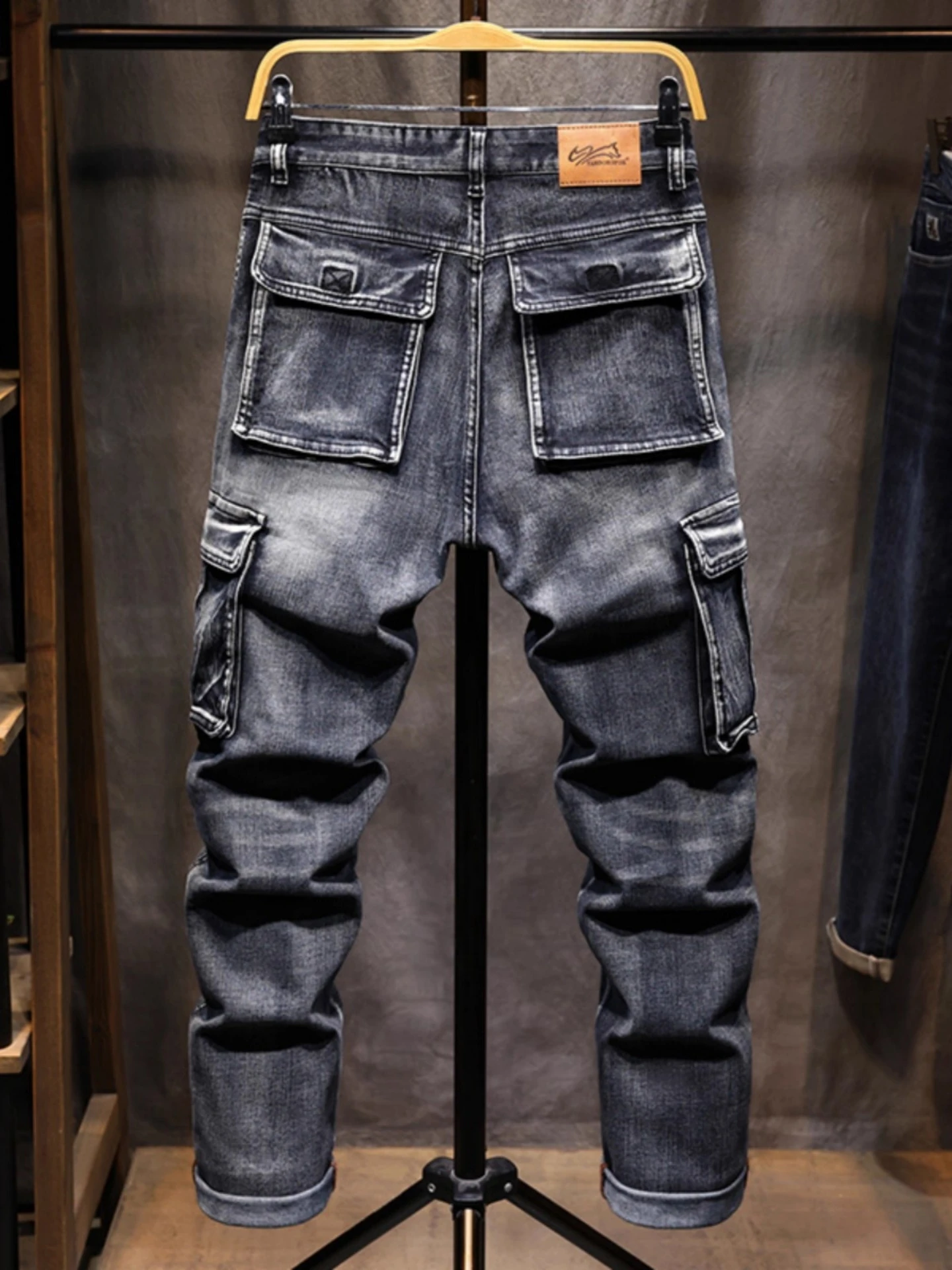 

Высококачественные мужские уличные джинсовые джинсы, рабочая одежда с несколькими кетами, свободные широкие брюки в стиле ретро, смесь хлопка и полиэстера