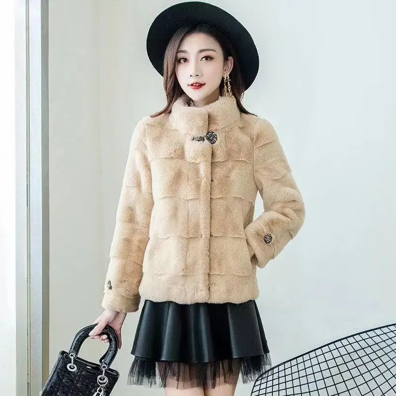 New Winter Coat for Women Faux Fur Jacket Imitation Mink Coat Short Tops Warm Thickening Fashion Brown Jacket Women