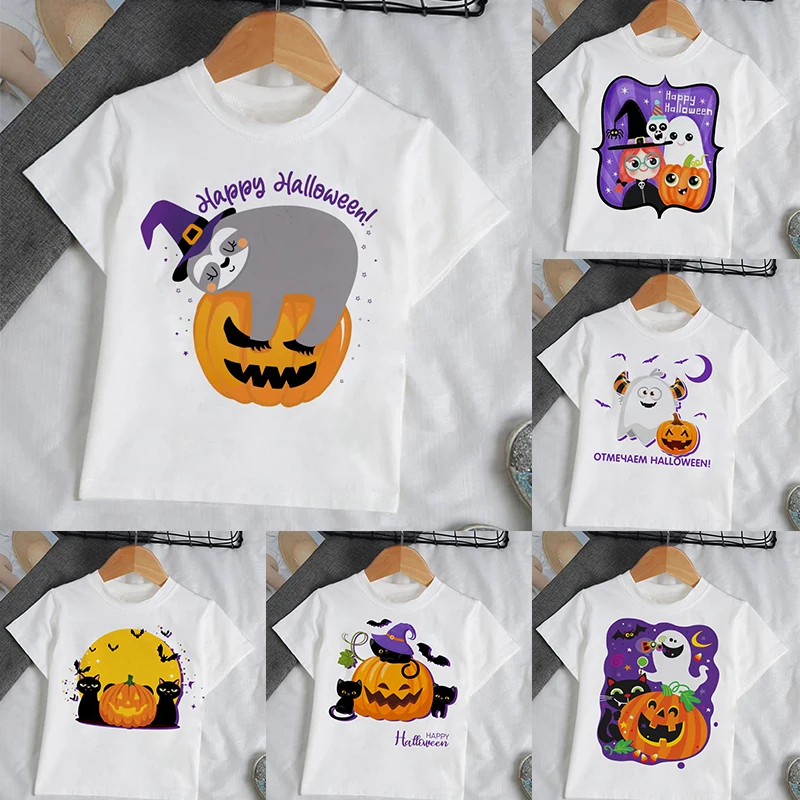 Halloween Cute New Stitch Pattern Children T-Shirt Shirts Kawaii Kid Casual Girl Boy Tops Clothes Girls From 2 To 7 Years Tee