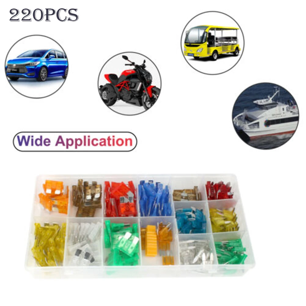 Blade Fuse Assortment Car Fuse Motorcycle Plastic + Metal Protection Vehicles Truck 220pcs for atc ATO ATM Auto Car