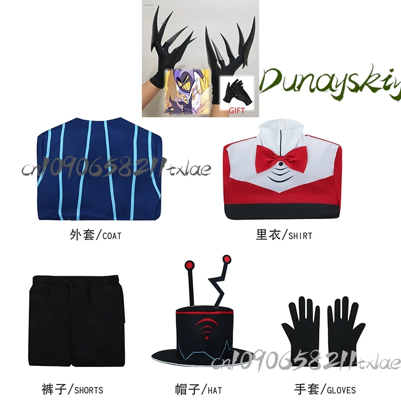 Hazbin เครื่องแต่งกาย Vox ชุดอะนิเมะสีฟ้าสีแดงชุด 3D อุปกรณ์เสริมชุดสําหรับผู้ใหญ่ฮาโลวีน Carnival คริสต์มาส Roleplay