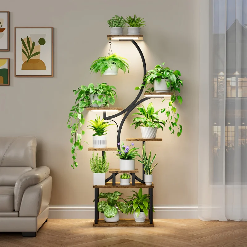 Metal，S Shape， Indoor， Indoor Plant Stand with Grow Light， For Home Use， Terrace