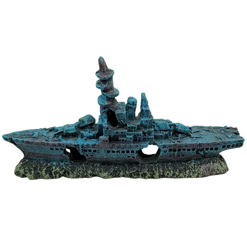 Resin Damaged Navy War Boat Ship Wreck Fish Tank Ornament Cave Aquarium Decoration Landscape