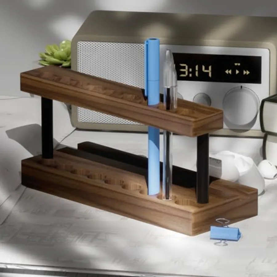 حامل قشرة وقلم للمكتب حامل عرض قلم الجوز الصلب مع 9 فتحات وحامل هاتف محمول منظم القلم الجمالي للصغار