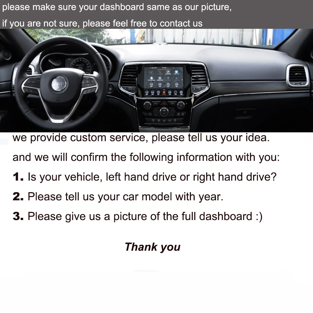 

Custom Car Dashboard Cover Wrap in Alcantara for Jeep Grand Cherokee 2011-2020 Mat Shade Cushion Pad Carpets Accessories