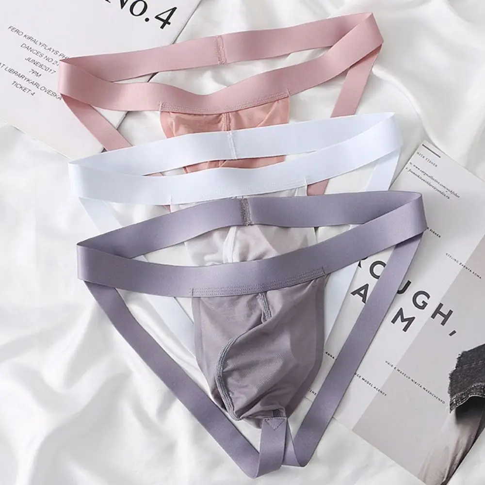 Creative Transparent Ice Slik Thongs Large Size Briefs T Back Panties Bulge Pouch Untra-thin Underpants Summer