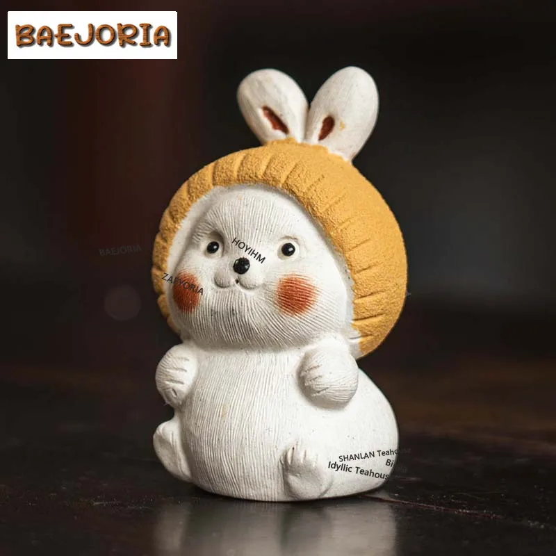 BAEJORIA Purple Clay Cute Twelve Zodiac Rabbits Tea Pet Traditional Lucky Model Tea Figurine Play Toys Tea Zisha Statue Craft