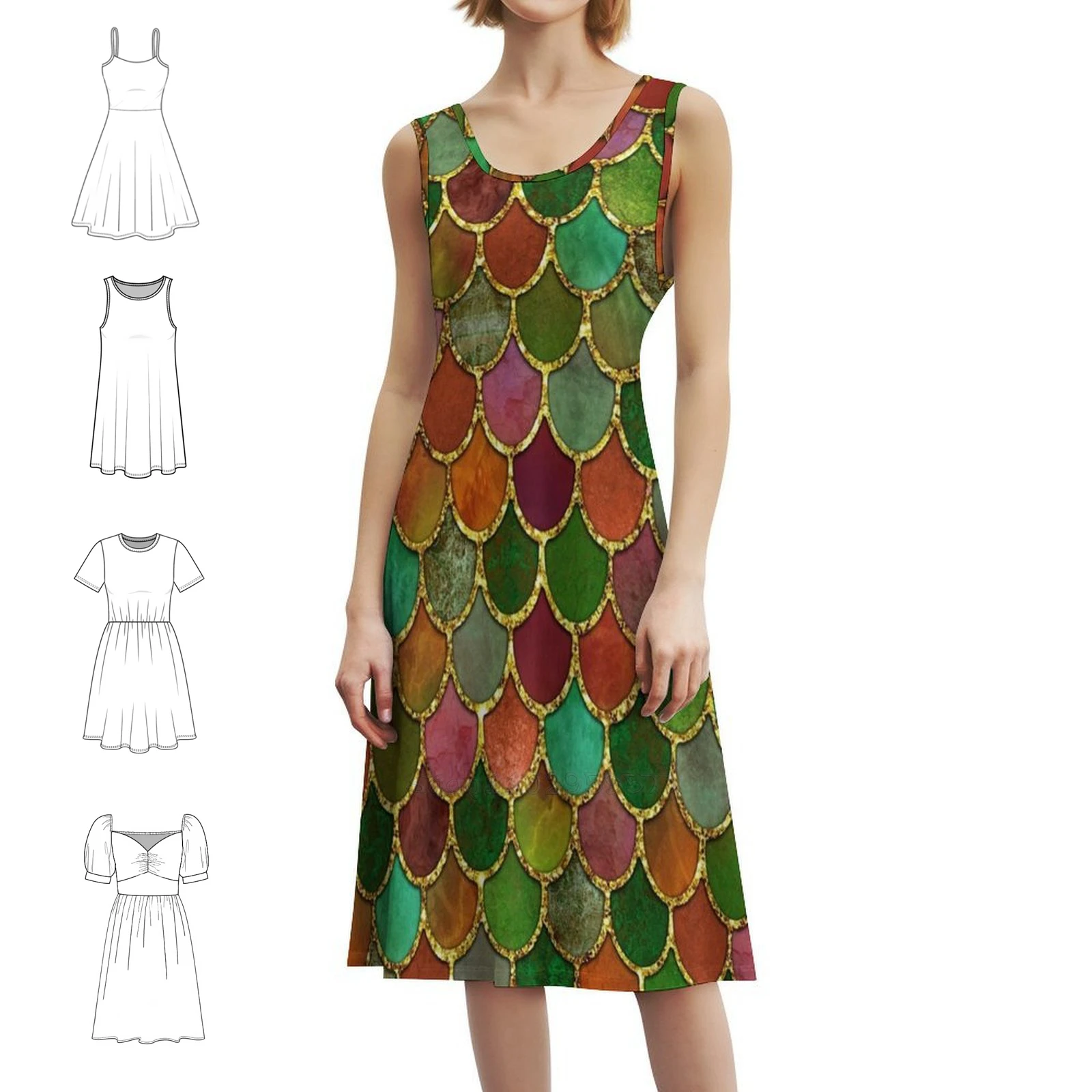 

Зелень и золотые весы русалки Повседневное платье в корейском стиле для женщин Простые повседневные офисные женские платья Красочные золотые весы русалки