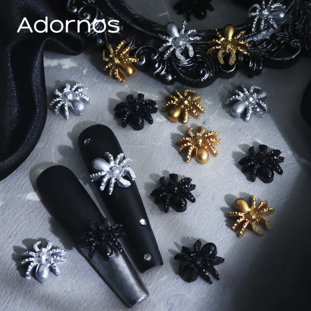 15 pezzi di ciondoli creativi per nail art ragno 3D nero dorato argenteo design ragno serie Halloween accessori per decorazioni per unghie fai da te