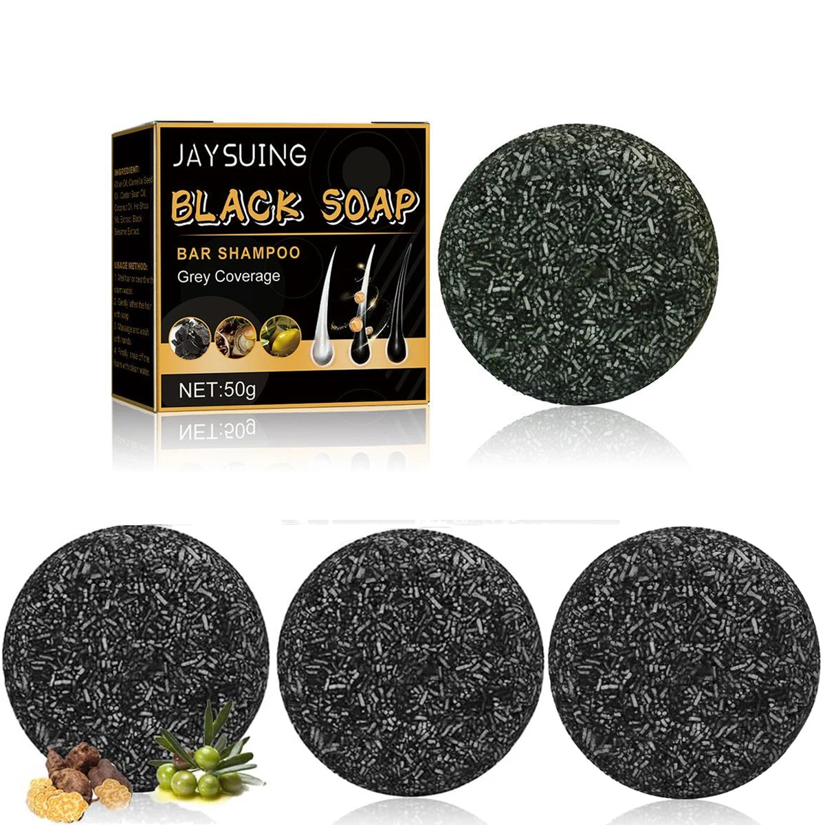 Gray Hair Reverse Shampoo Bar for Unisex, 1/2/4PCS Black Soap for Deep Clean the Scalp Hair Darkening Shampoo Soap For Men Women