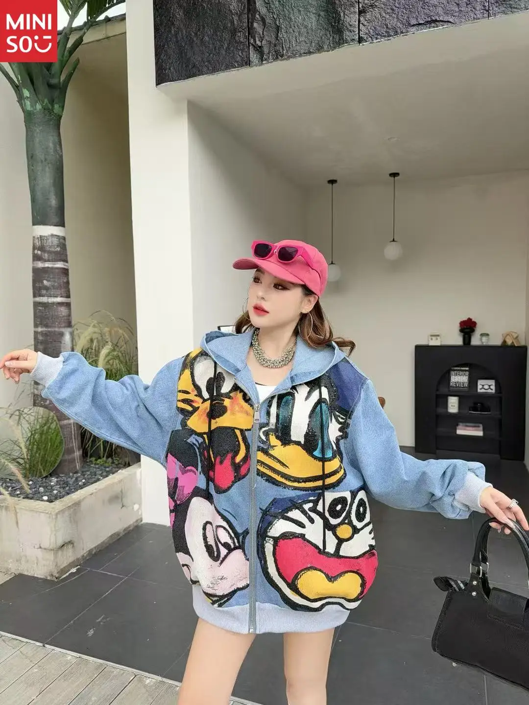 Disney2025 الربيع والخريف جديد عارضة الدنيم سترة الملابس النسائية حجم كبير فضفاض الأزياء تنوعا BF نمط سترة أعلى #3