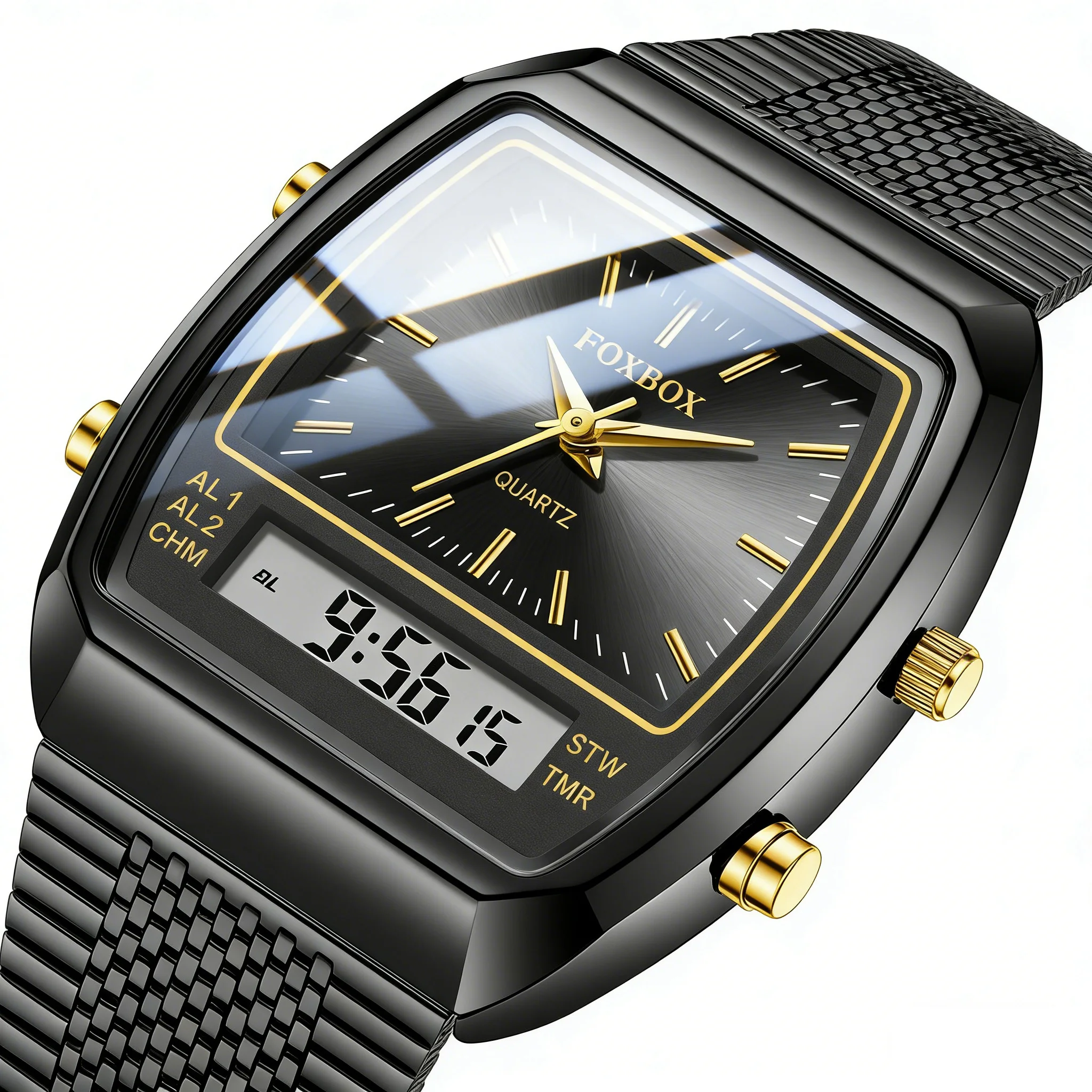 

FOXBOX Luxury Mens Watches Fashion Dual Display Time For Mens Women Outdoor Sports Week Waterproof Digital Quartz Wristwatch