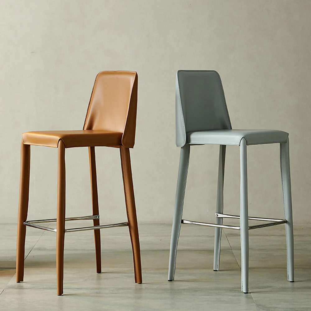 

Saddle Leather Backrest Bar Stools Stainless Steel Materials High bar Chairs Restaurant Footrest Stools