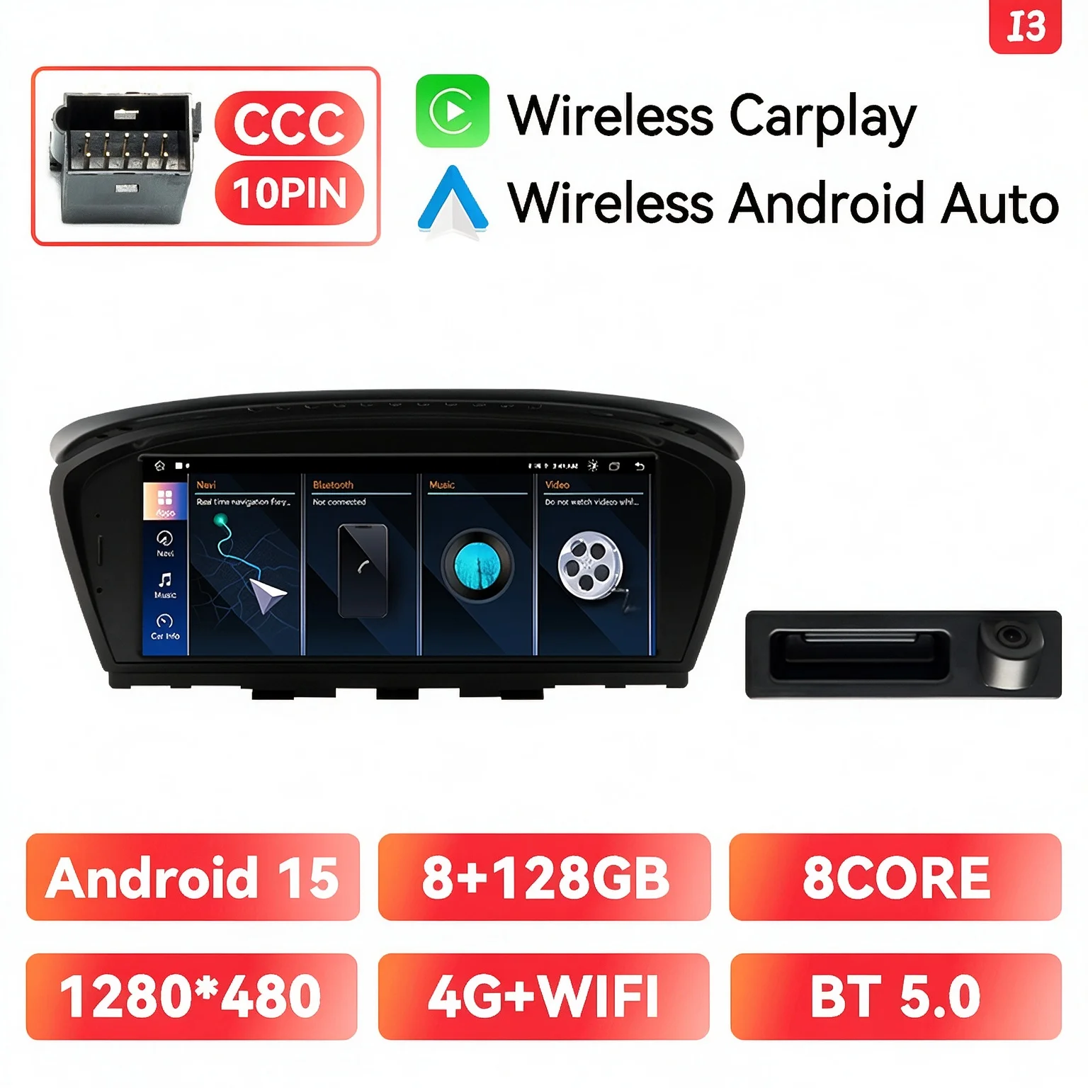 XONRICH Android 15 Draadloze CarPlay Autoradio voor BMW 5 Serie E60 E61 E63 E64 E90 E91 E92 E93 CCC CIC Multimedia GPS Navigatie