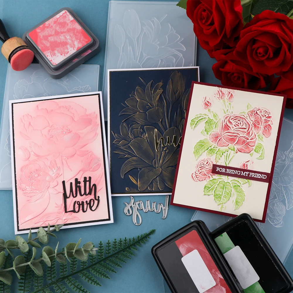 3D Embossing Folders and Matching Die-Cuts Set Flower and Lace Elements Metal Material Transparent Various Floral Themes