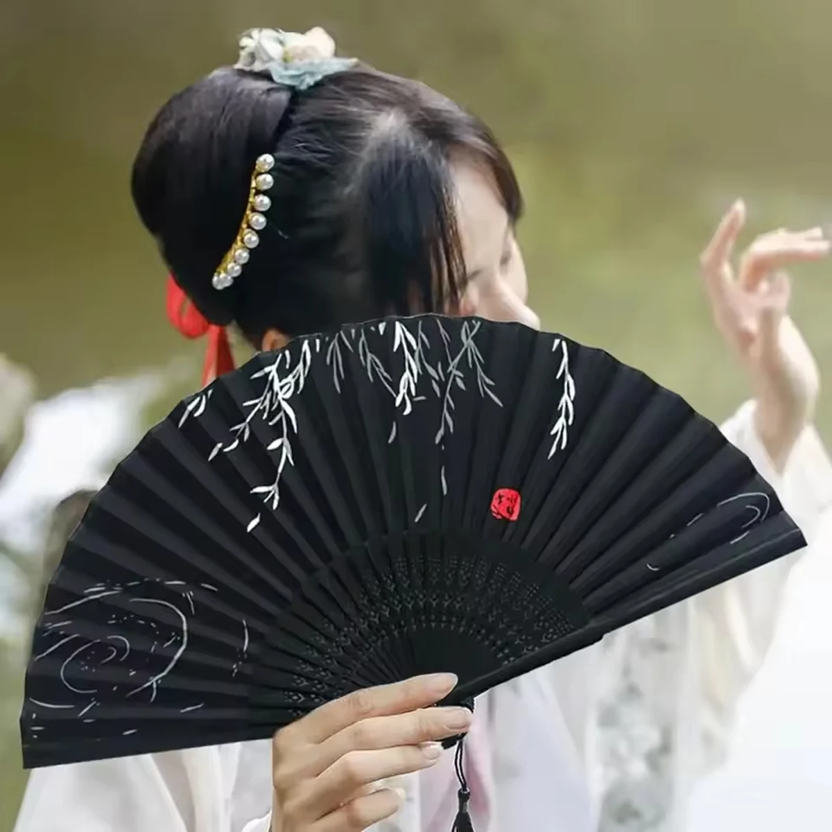 1pc Chinese style black vintage hand fan folding fan Chinese dance party folding fan