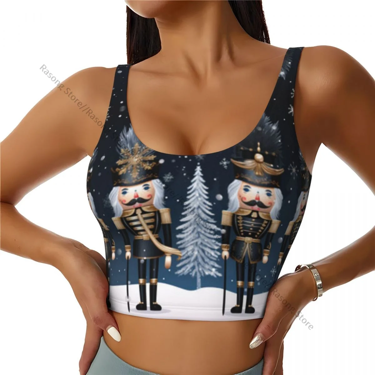 Yoga Vest Women Gym Sports Crop Tops Nutcrackers Pattern Streetwear Workout Breathable Tank Top Female