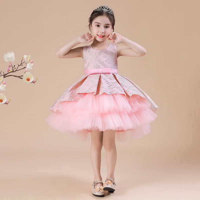 New Children Dress Gauze Girls Princess Dress Jacquard Puffy Dress Runway Dress Performance Dress Flower Girls Dress