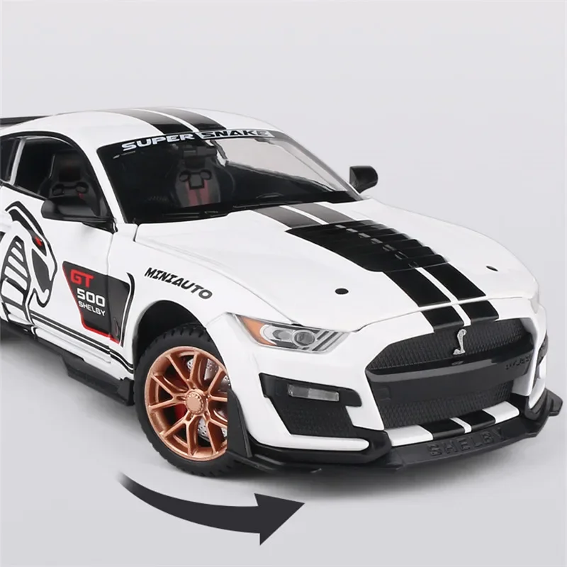 1:24 Ford Mustang Shelby GT500 Alloy Sports Car Diecasts Metal Toy Car Model Simulation Sound Light Collection Kids Gifts A414