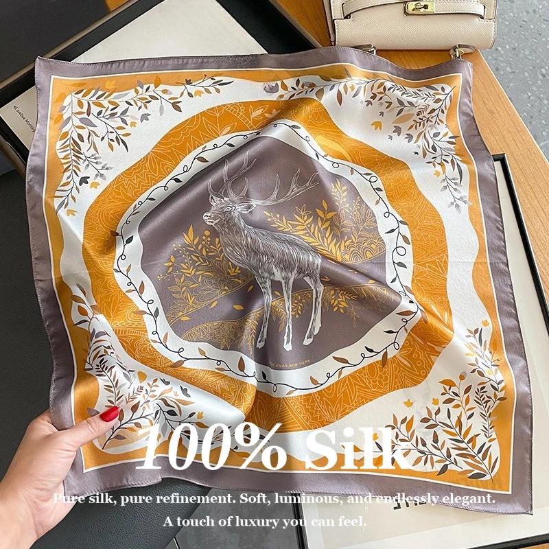 High-end 100% Real Silk Scarf Lady 53cm Square Scarves Women Soft Satin Hairband Neckerchief Tie Female Headband Foulard Ribbon