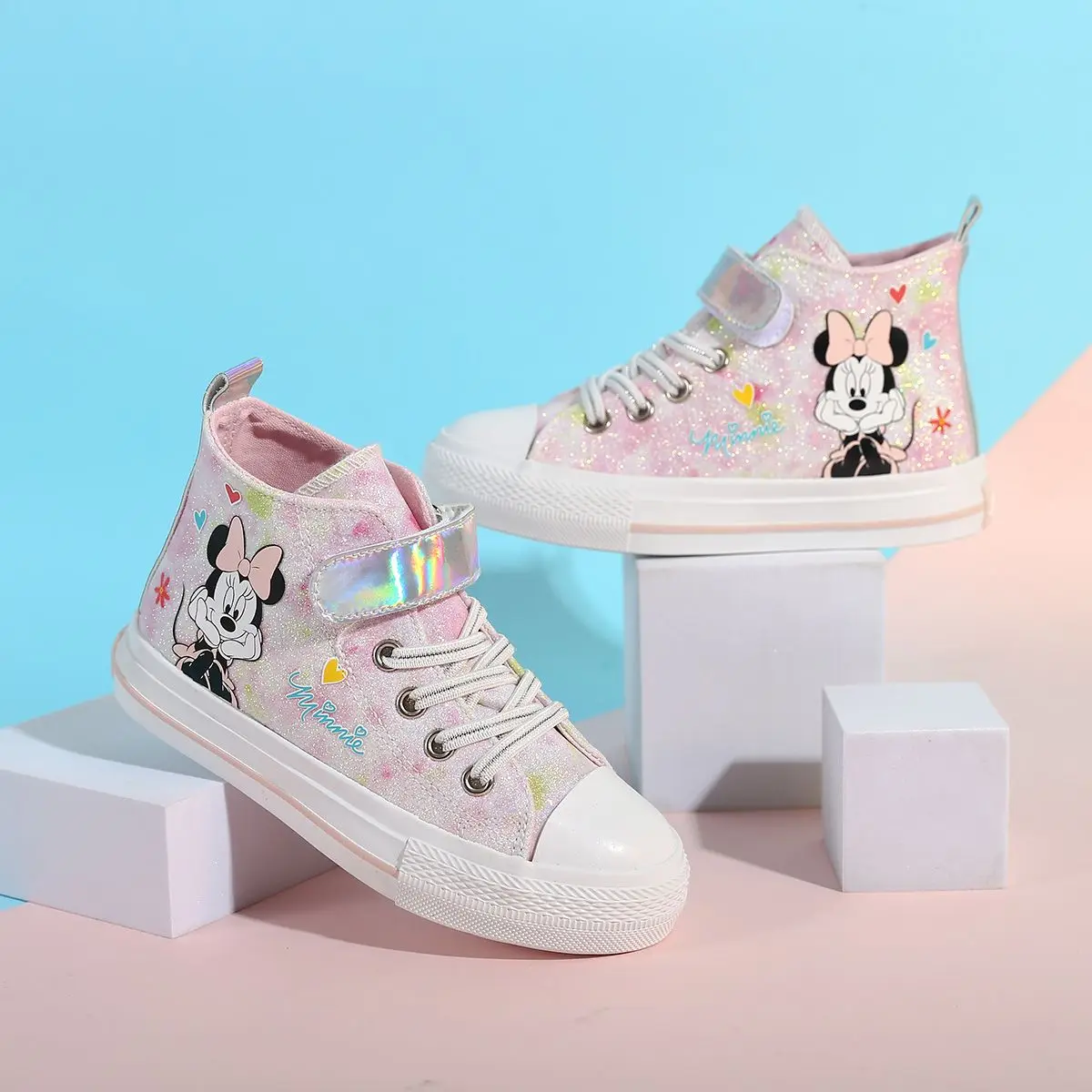 Cosplay Anime Minnie Mouse Canvas Shoes Cute Cartoon Children's Sneaker Shoes Students Ligh-top Adult White Casual Walking Shoes