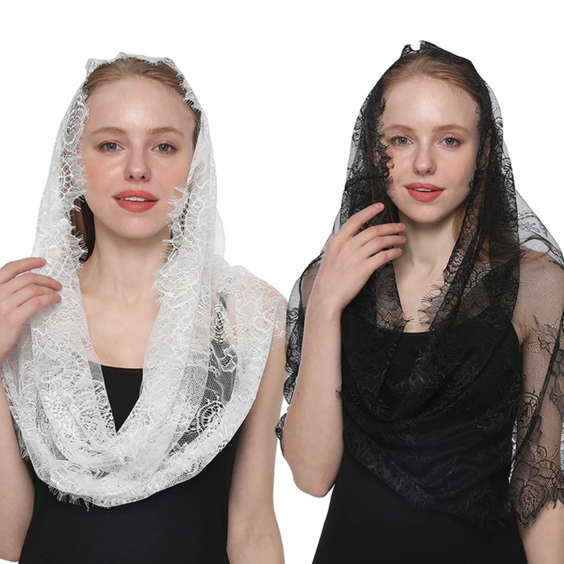 

Floral Lace Veils for Head Covering Latin Mass Mantilla Veils Short Scarf for Bride Women Slender Tassel Church Veil 2 C