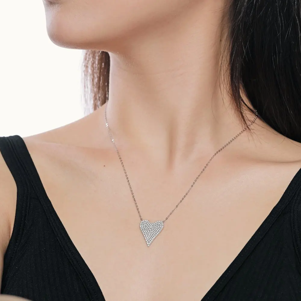 Real S925 Silver Necklace Women Heart Pendant Collar Chain Female Shiny 5A Zircon Luxury Jewelry Gift Gift Lady Party Banquet