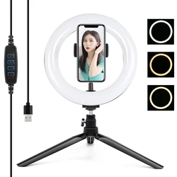 PULUZ 7.9 inch 20cm Light + Desktop Tripod Mount USB 3 Modes Dimmable Dual Color Temperature LED Curved Ring Selfie Photo Light