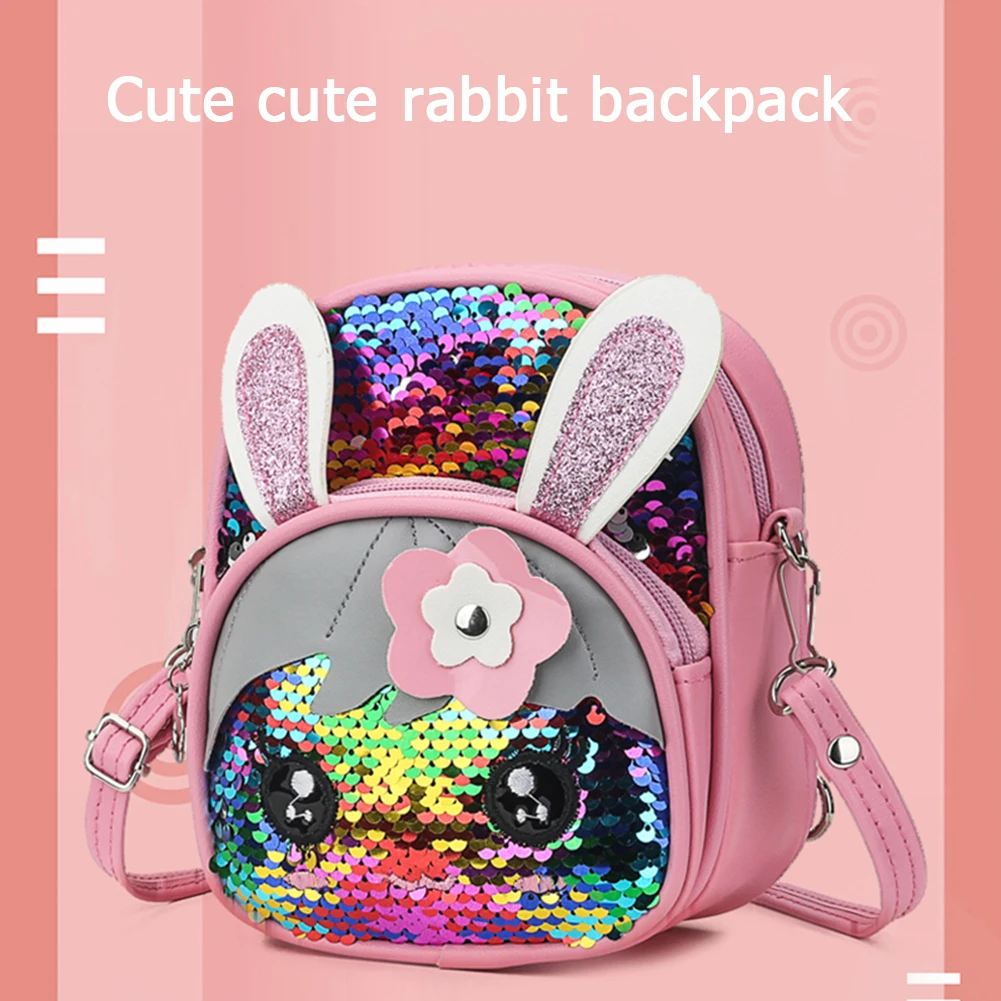

Sequin Rabbit Backpack for Girls Kids Preschool Elementary Bookbag for Elementary Toddler Rabbit Shaped School Supplies W/ Ears