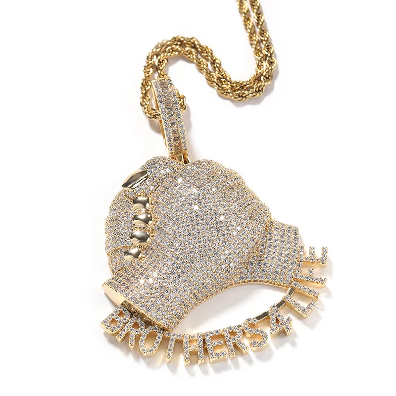 

Hip Hop 5A+ CZ Stone Paved Bling Iced Out Brothers 4 Life Handshake Pendants Necklaces for Men Rapper Jewelry Drop Shipping